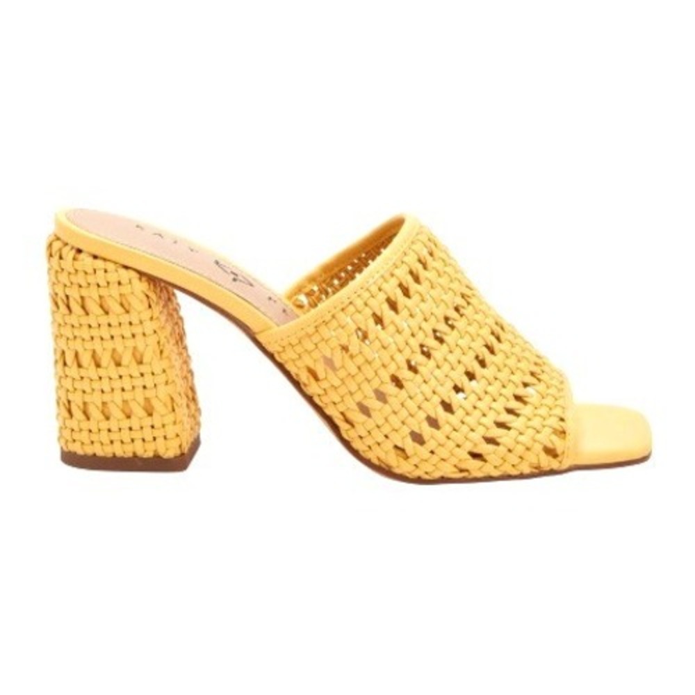 Katy Perry Sandals Womens 5 Yellow Tana Slide Woven Block Heel Tropical Shoe NIB